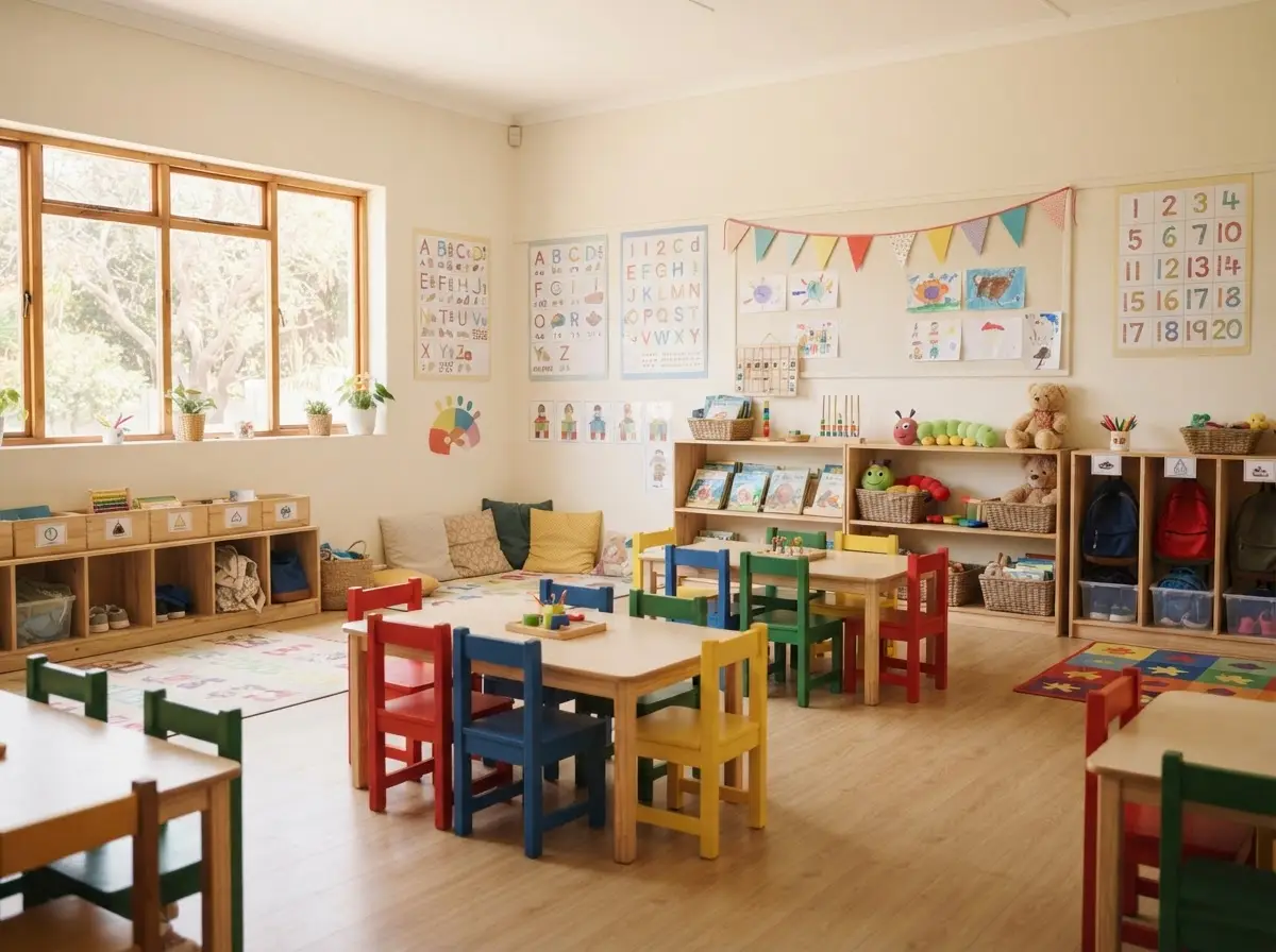 Bright airy school classroom interior